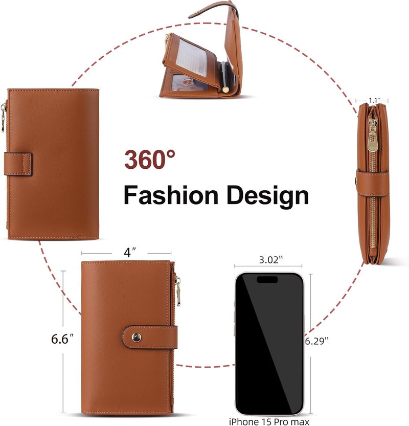 yiijay Wallet Women RFID Blocking Multi Cards Wallet Credit Card Holder for Women Large Capacity Lady Leather Trifold Travel Wallet with Pen Holder - Image 4